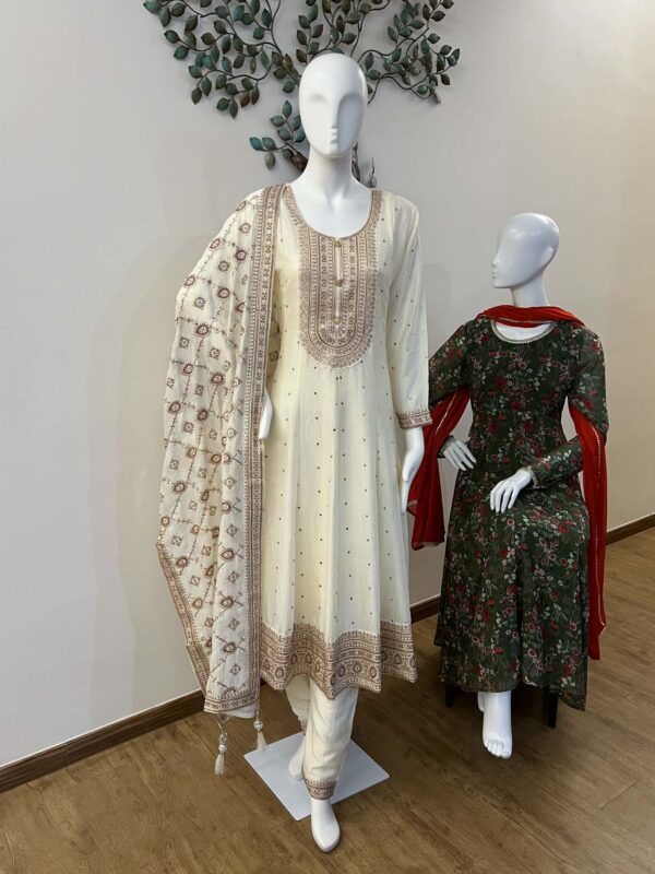 DSB0825-11 White Flared Anarkali Set - Image 4