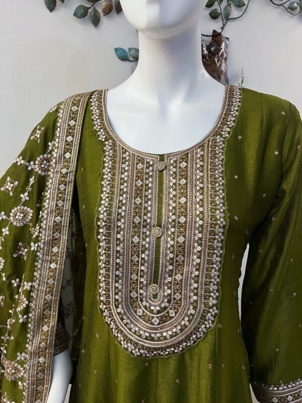DSB0825-08 Olive Green Flared Anarkali Set - Image 2
