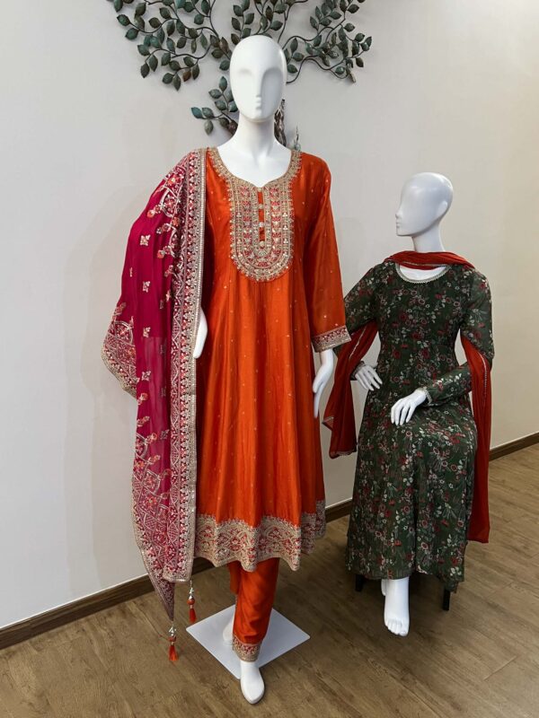 DSB0825-10 Orange Flared Anarkali Set - Image 3
