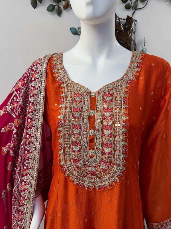 DSB0825-10 Orange Flared Anarkali Set - Image 2