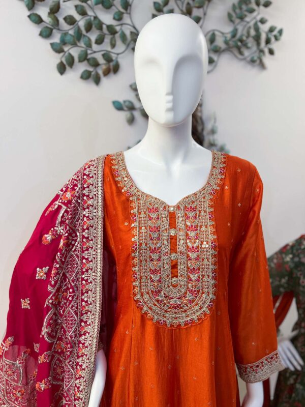 DSB0825-10 Orange Flared Anarkali Set