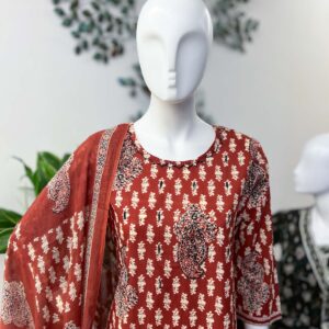 SB1025-04 - Brick Red Ajrakh Print Straight Cut Set