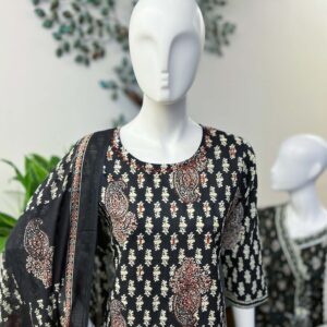 SB1025-05 - Classic Black Ajrakh Print Straight Cut Set