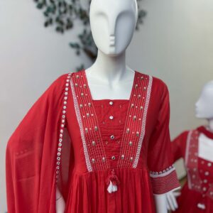 SB0226-06 Vermilion Red Flared Cotton Set