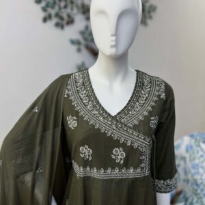 SB0726-06 Olive Green Angrakha Set