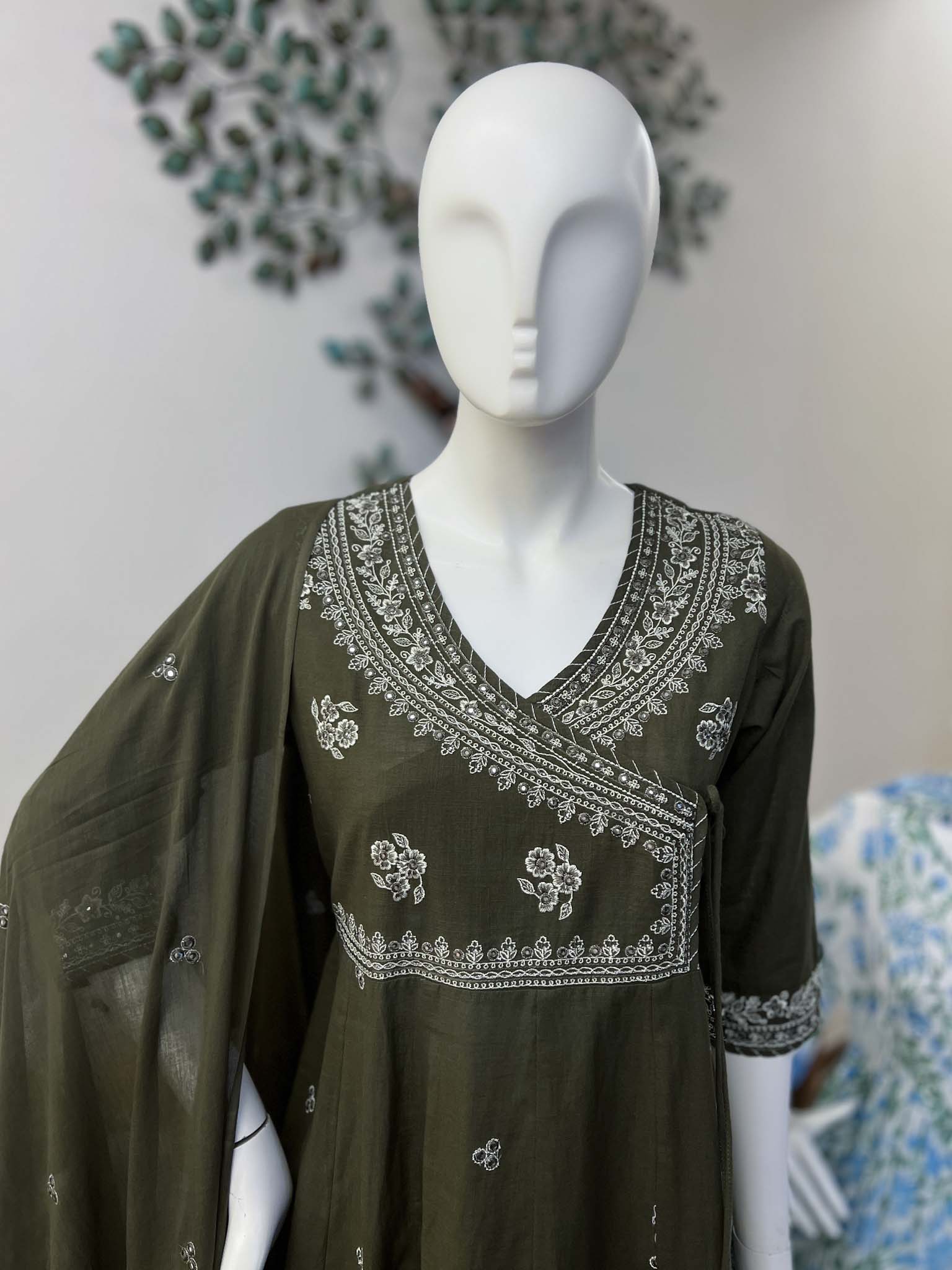 SB0726-06 Olive Green Angrakha Set