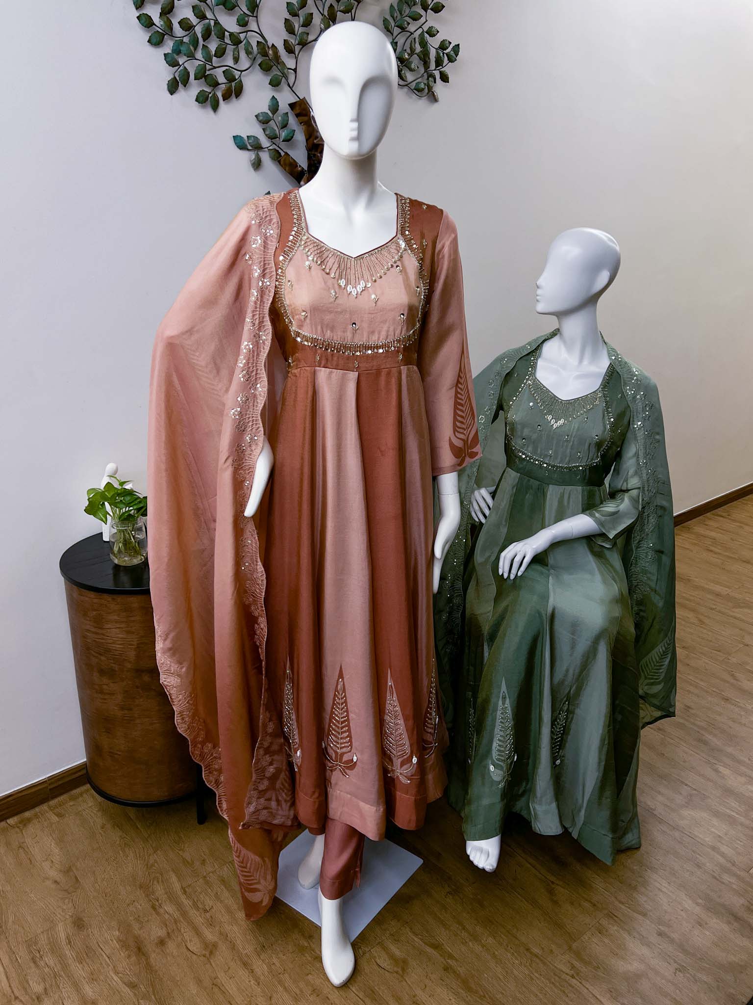 SB0726-09 Dusty Rose Flared Tissue Shimmer Anarkali Set - Image 2