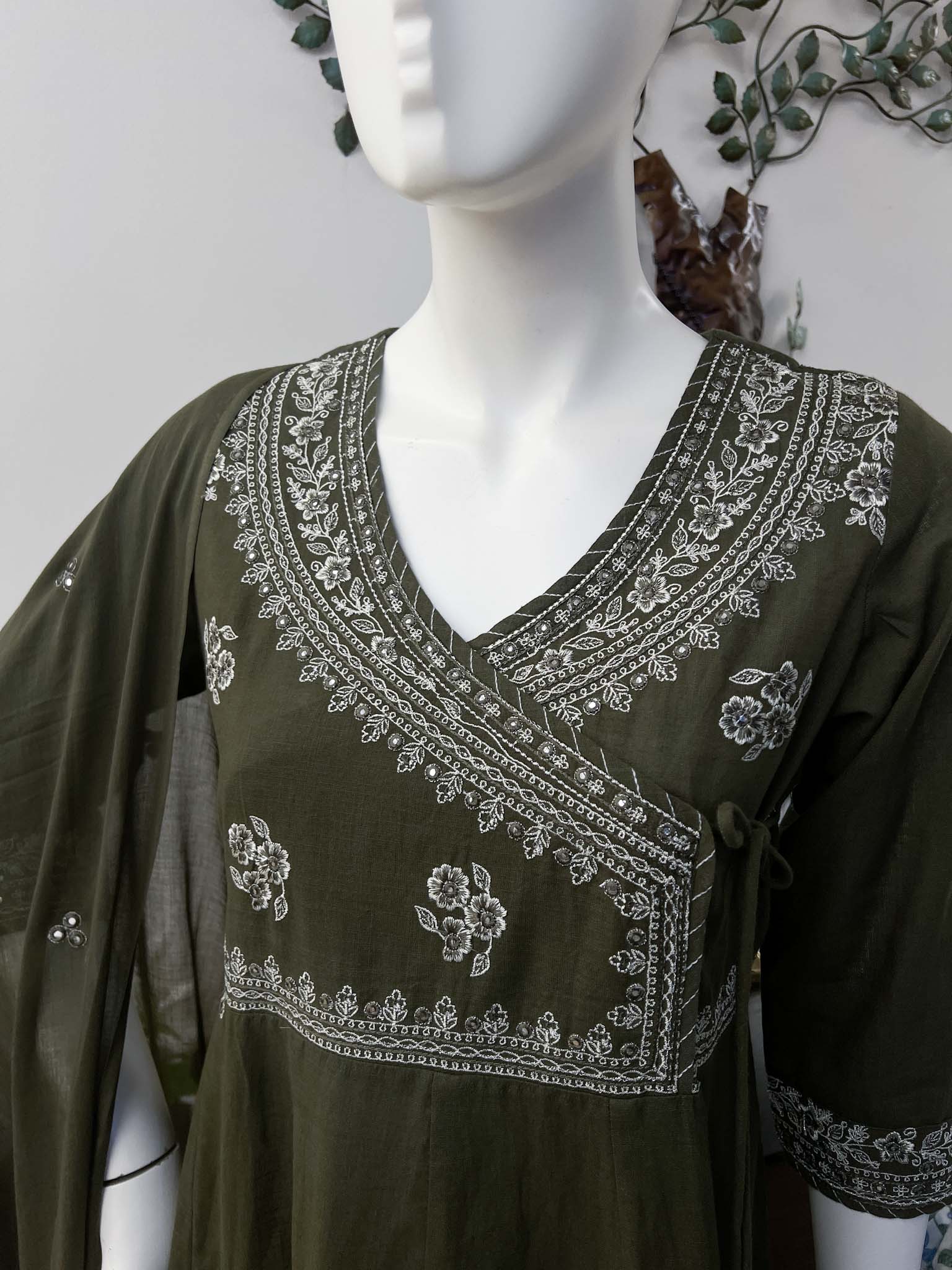 SB0726-06 Olive Green Angrakha Set - Image 2
