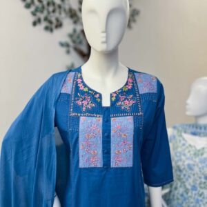 SB0726-04 Blue Cotton Straight Cut Set