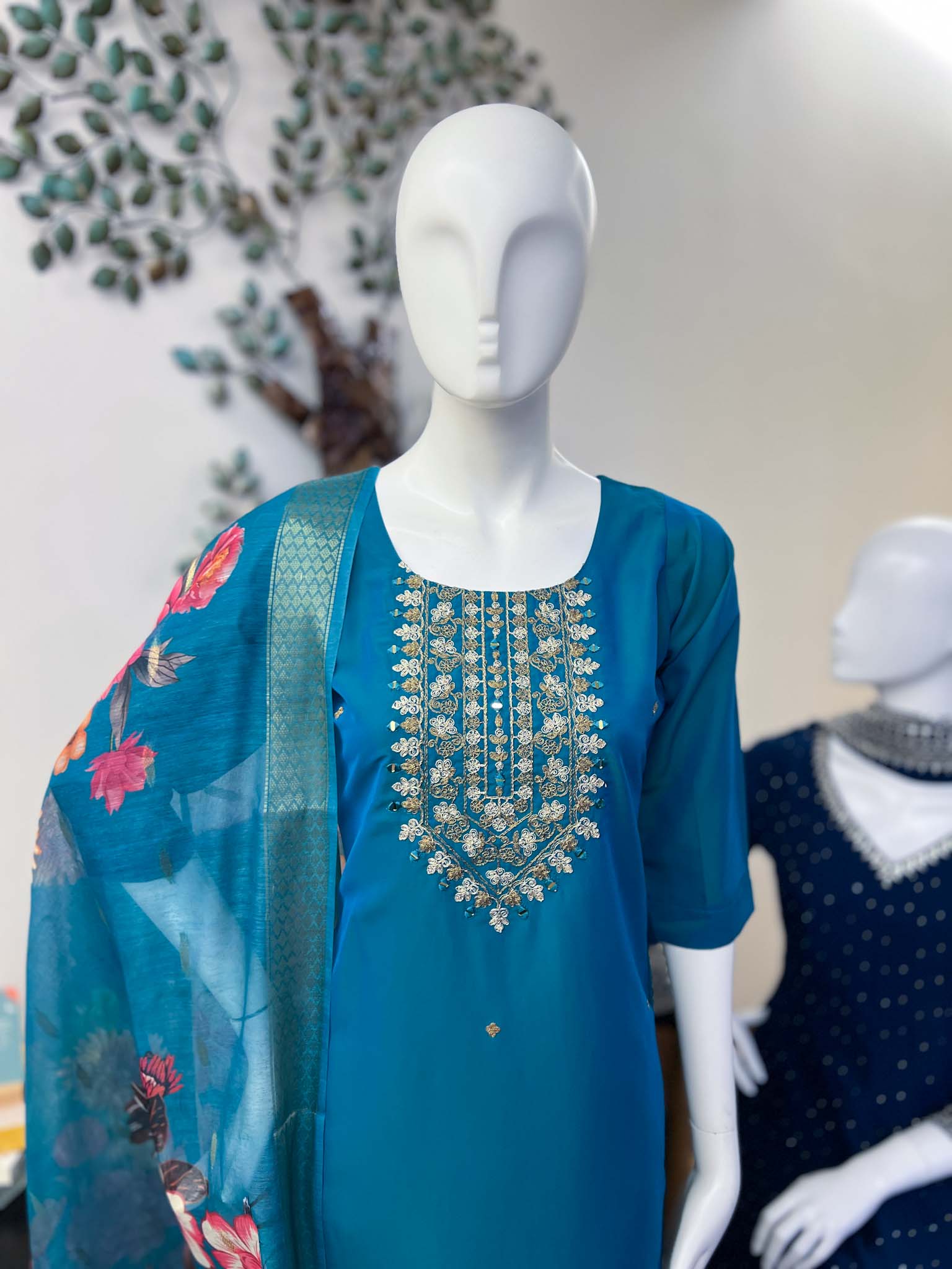 DSB0826-20 Peacock Blue Soft Silk Set
